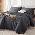 Twin Comforter Set Dark Grey Seersucker - 5 Piece Bed in a Bag