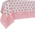 GULBAHAR White Pink 100% Cotton Rectangle Tablecloth 60 x 108 in