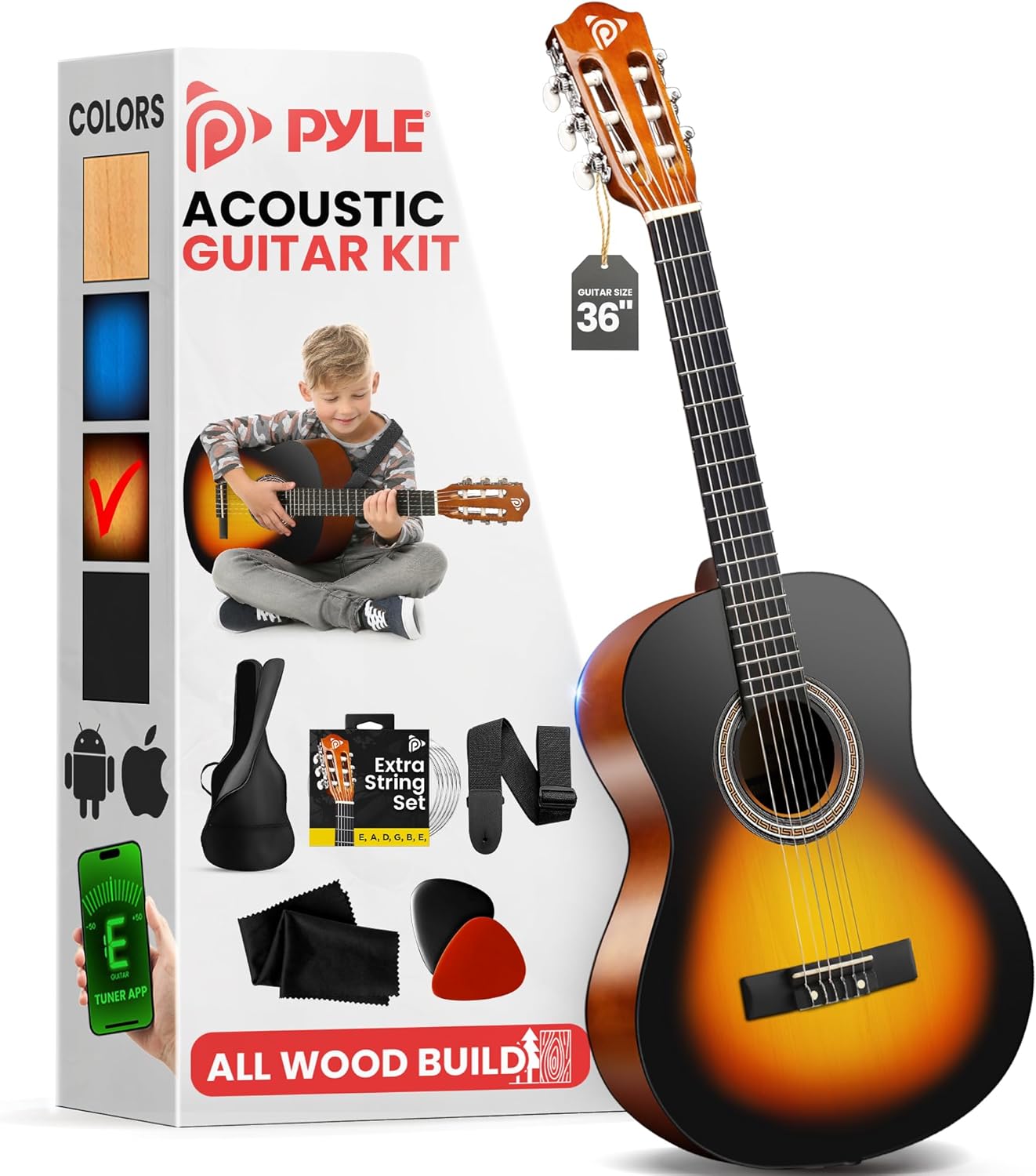 Pyle 3/4 Junior Acoustic Guitar: Perfect Size for Young Musicians!