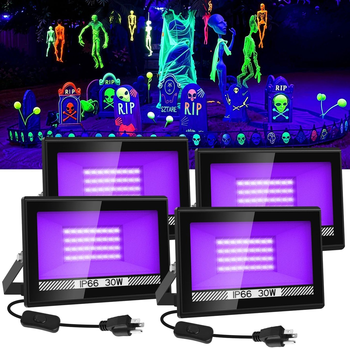 30W LED Black Lights for Glow Parties and Stage Lighting