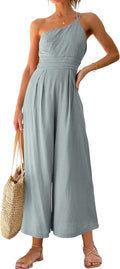 One Shoulder High Waist Linen Jumpsuit - Flattering Summer Travel Look