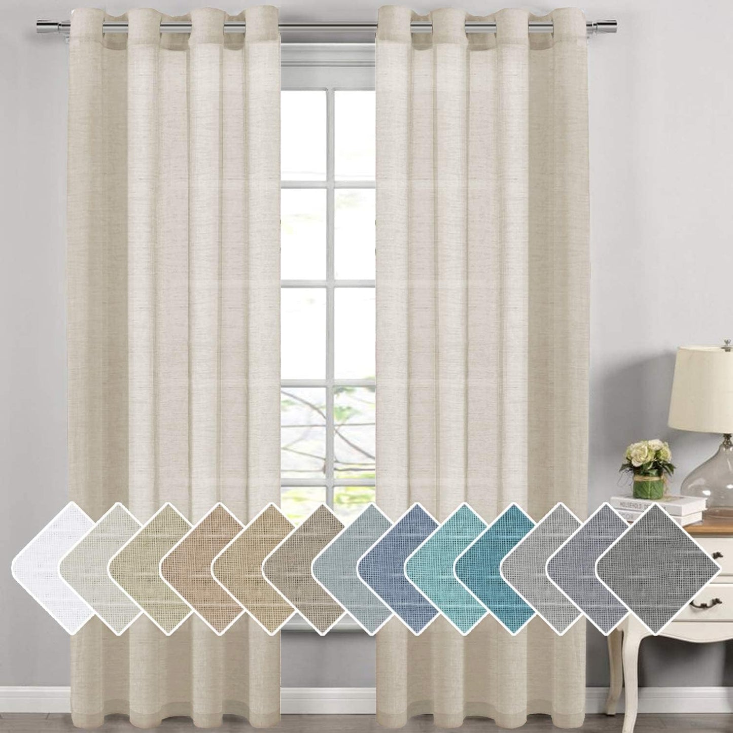 Natural Linen Semi-Sheer Curtains for Elegant Home Decor
