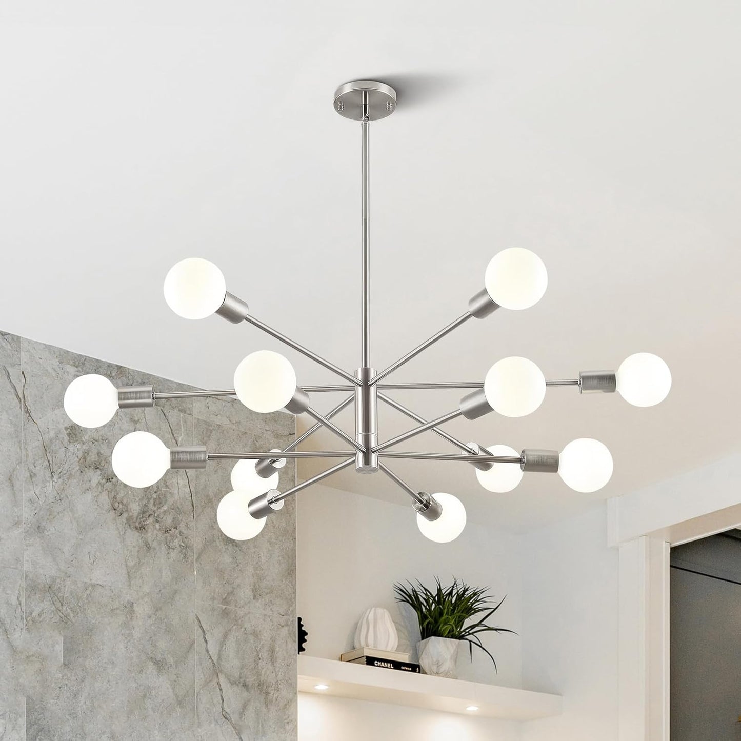 Modern 12-Light Sputnik Chandelier for Dining Room and Living Room