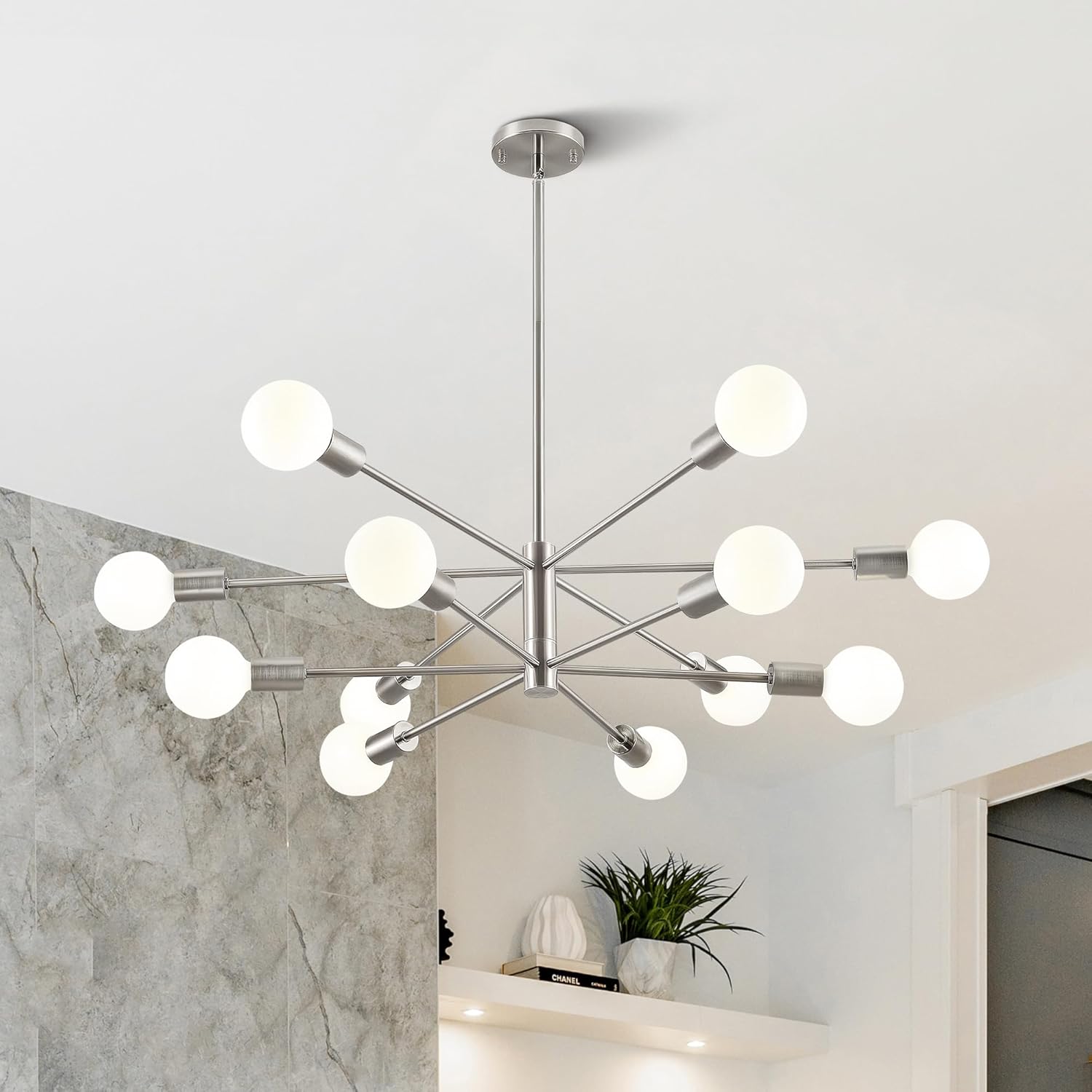 Modern 12-Light Sputnik Chandelier for Dining Room and Living Room