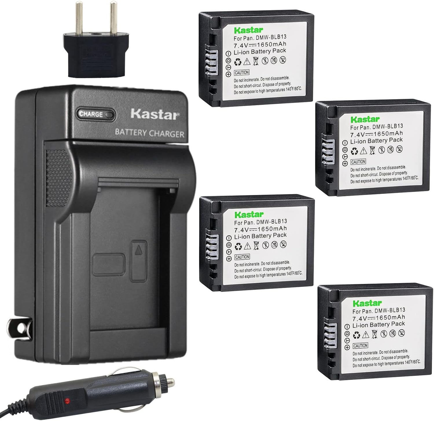 Kastar Battery and Charger Kit for DMW-BLB13 Cameras - 4-Pack