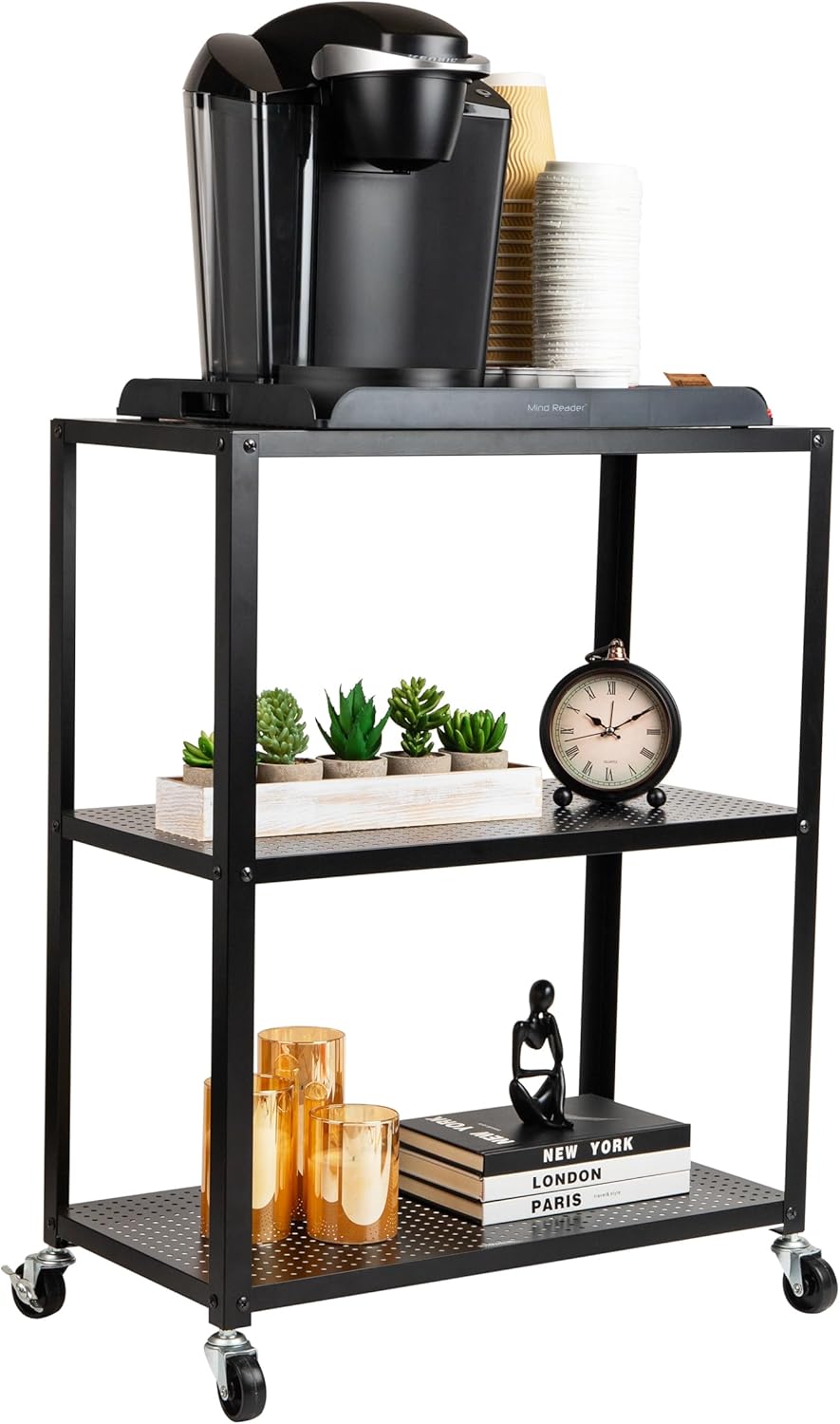 Mind Reader Metal Rolling Cart - 3-Tier Microwave Stand for Home or Office