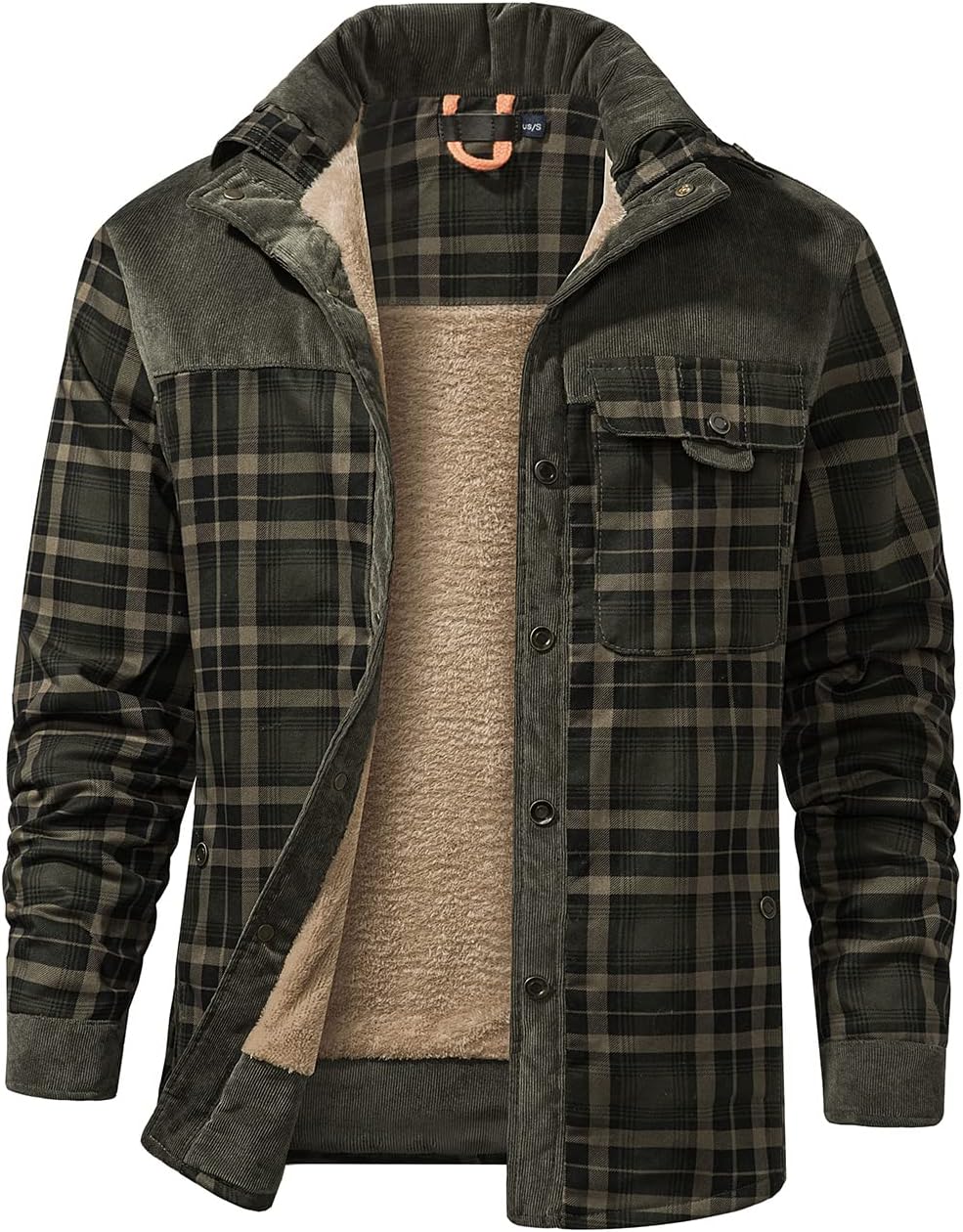 Haellun Men's Long Sleeve Sherpa Lined Shirt Jacket for Winter