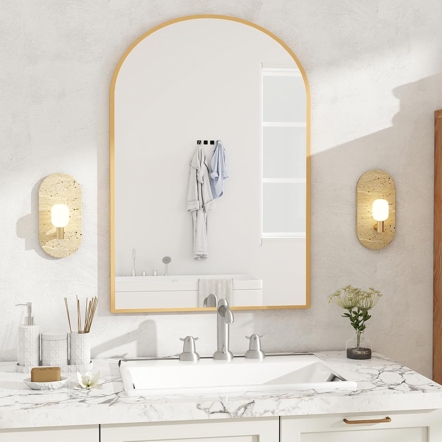 DUMOS Gold Metal Arch Vanity Mirror - Modern Decorative Design