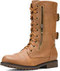 Womens Mid Calf Combat Boots with Built-in Wallet - Warm & Practical