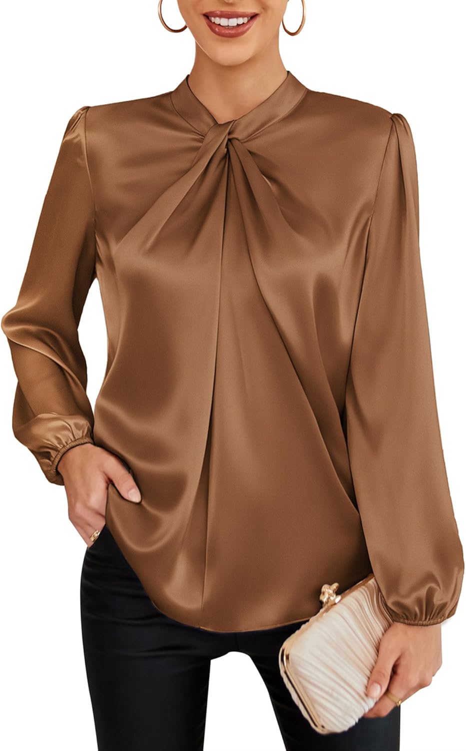 Satin Blouse for Women by GRACE KARIN - Elegant Mock Neck Top