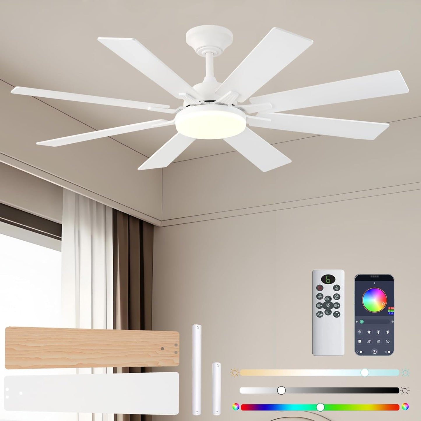 52 Inch Ceiling Fan with Light and Remote Control for Home