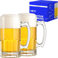 Glass Beer Mugs with Handle 34 fl. oz. Large Heavy Beer Stein Set of 2