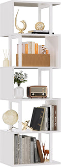 White Geometric Bookshelf 6 Tier S-Shaped Bookcase - Tall Modern Shelf