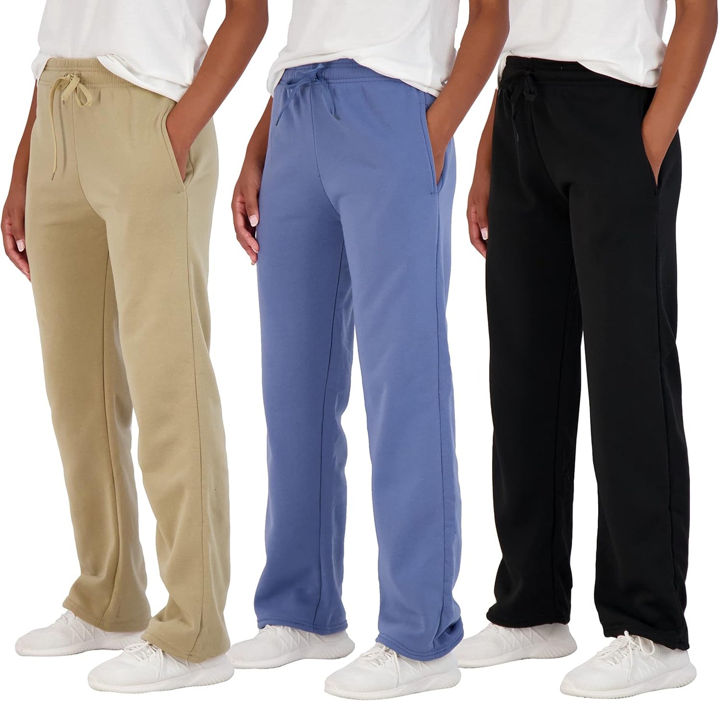 Women's Fleece Open Bottom Sweatpants 3 Pack for Comfort