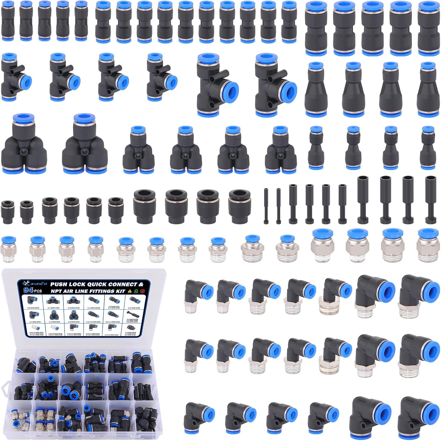 94 Pcs Quick Connect Air Line Fittings Kit for Pneumatic Use