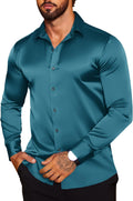 COOFANDY Men Silk Satin Jacquard Floral Dress Shirt - Shiny Slim Fit