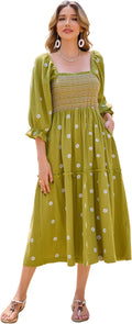 Elegant R.Vivimos Women's Midi Dress with Long Sleeves in Cotton