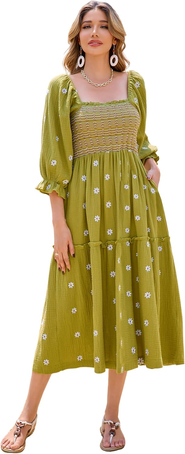 R.Vivimos Women's Long Sleeve Cotton Boho Midi Dress Review