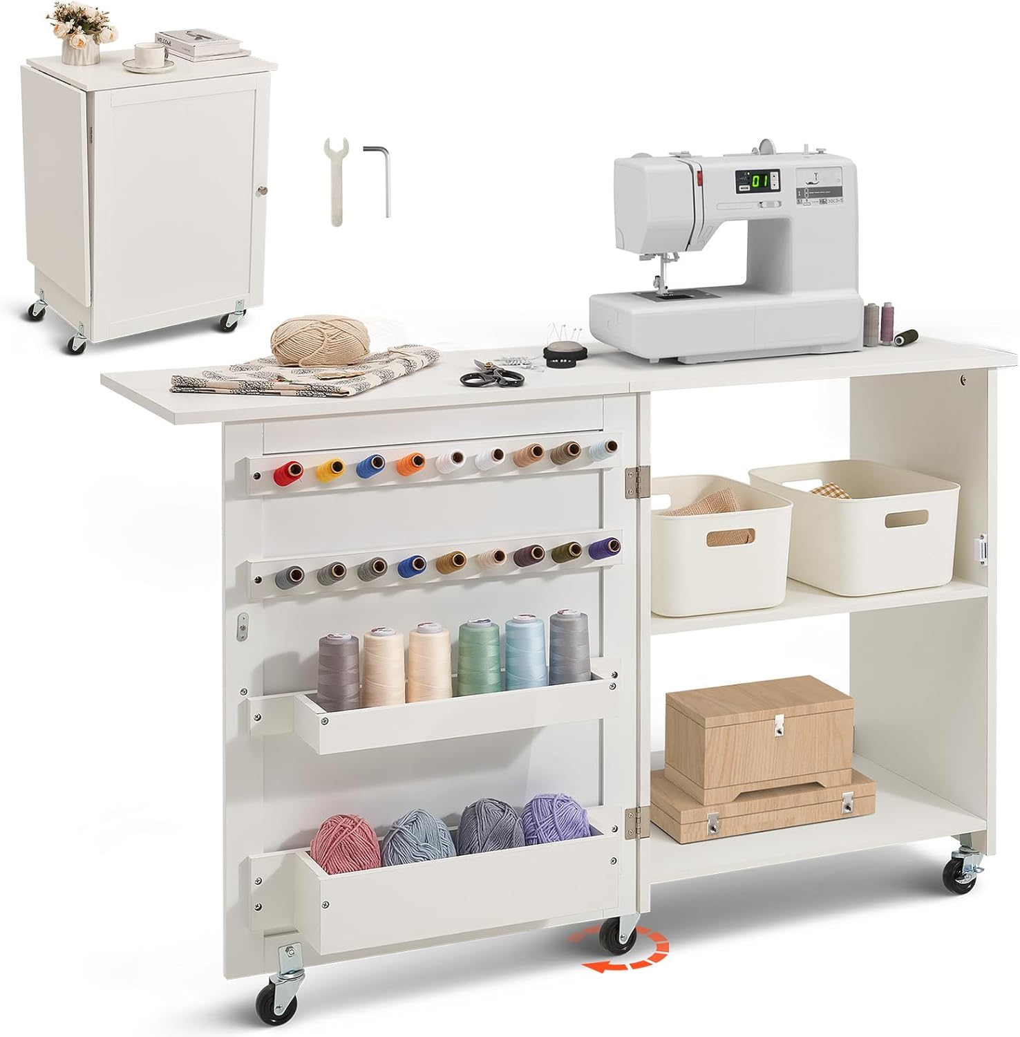 VEVOR Folding Sewing Table with Wheels and Storage Trays