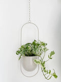 Boho Beige Metal Plant Hanger - Mid Century Hanging Planter