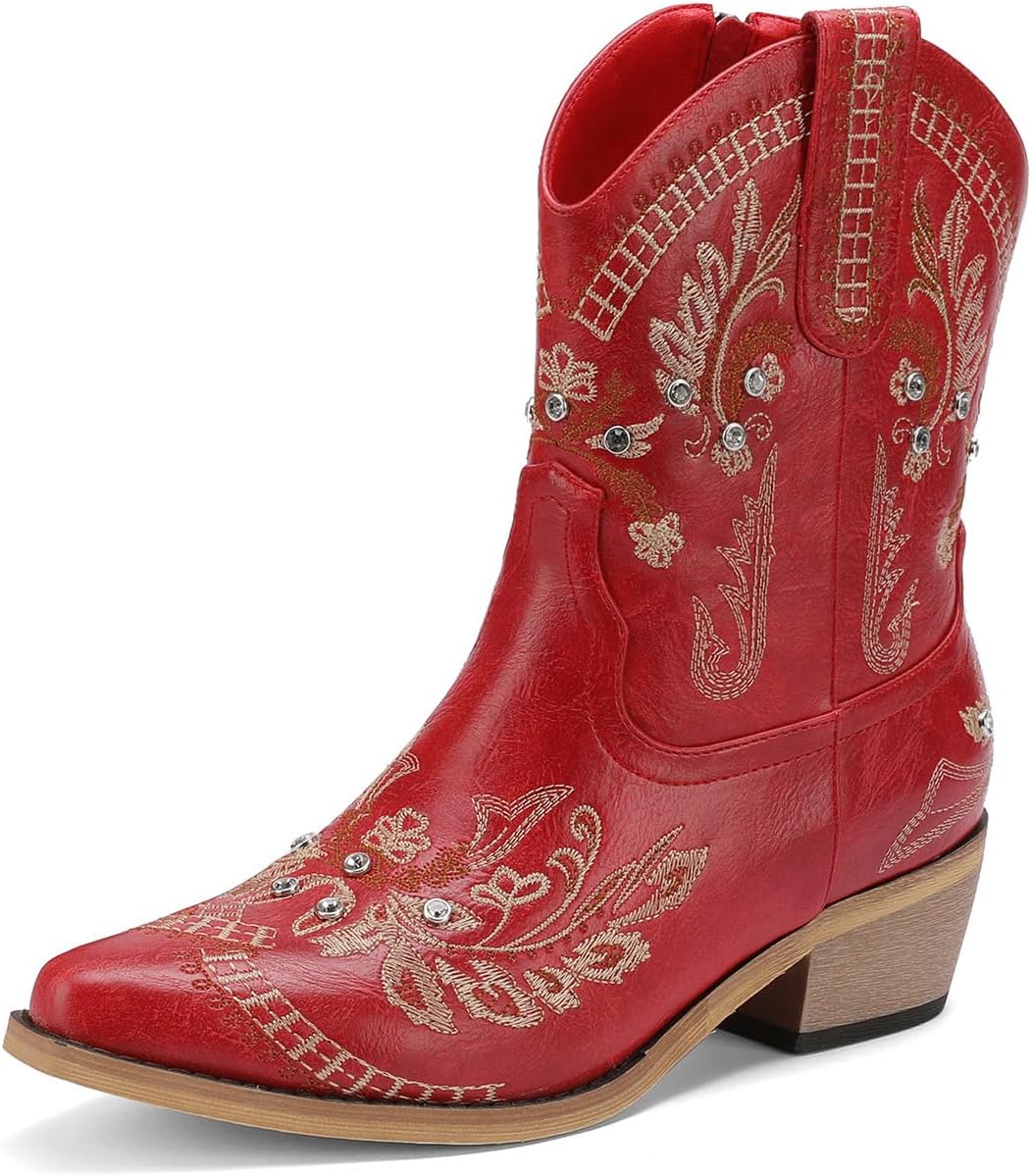 Rhinestone Ankle Cowboy Boots for Women - Stylish Western Booties
