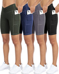 WHOUARE 4 Pack Biker Yoga Shorts with Pockets - High Waisted Tummy you