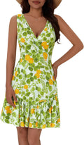Women's Summer Sleeveless Sexy Wrap V Neck Floral Sundress - Ruffle