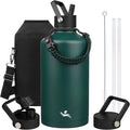 Gallon Insulated Water Bottle 128 oz Dark Green - 3 Lids, Paracord
