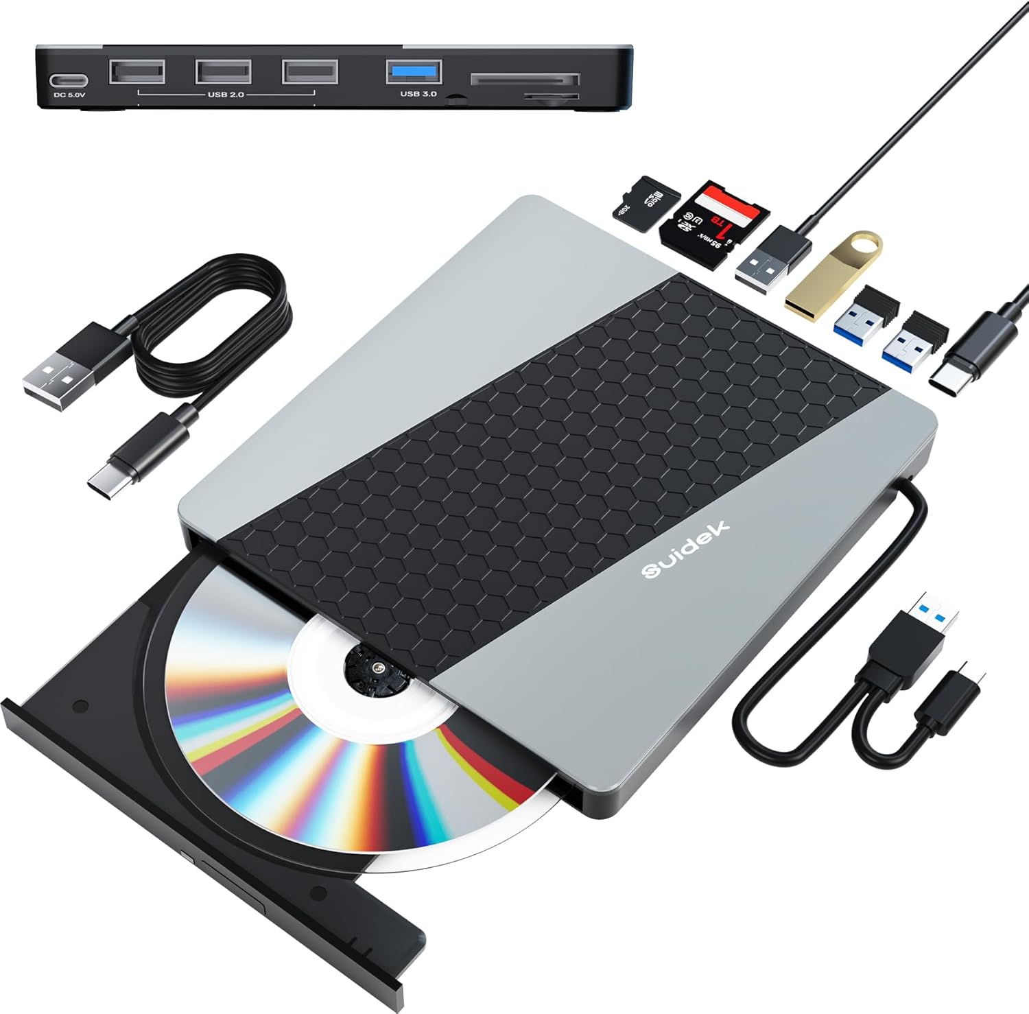 Portable 8-in-1 CD DVD Burner for Laptop - SUIDEK