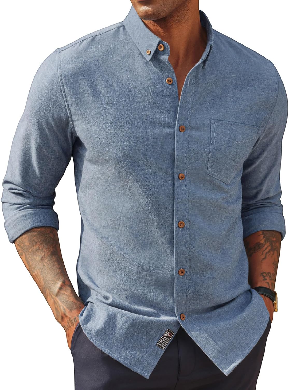 Mens Classic Fit Linen-Cotton Shirt for Casual Business Wear
