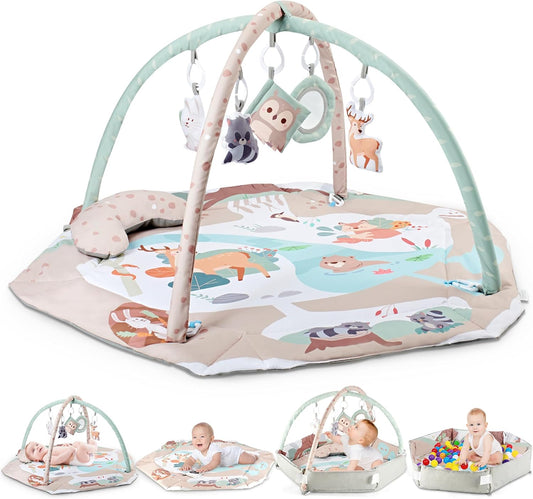 Washable Baby Gym Play Mat with 5 Sensory Toys