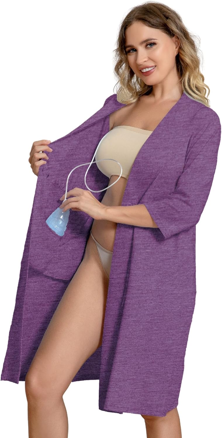 Post Surgery Mastectomy Robe with 4 Internal Drain Pockets