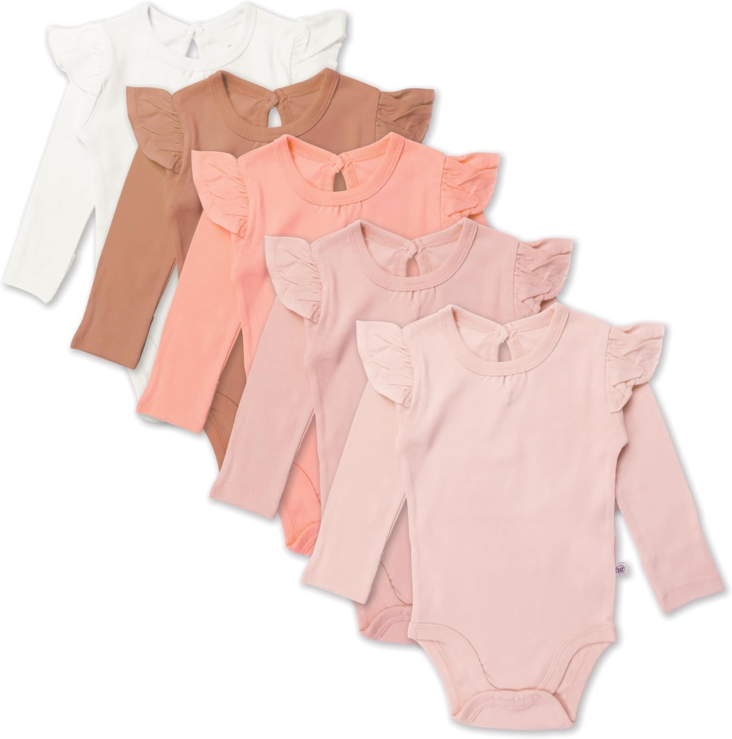 HonestBaby Baby Girls 5-Pack Long Sleeve Ruffle Bodysuits