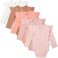 5-Pack Long Sleeve Ruffle Shoulder Bodysuits for Baby Girls - Organic