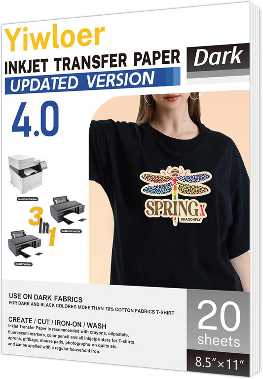 Yiwloer 20pcs Inkjet Transfer Paper: Dark Fabric Iron-On