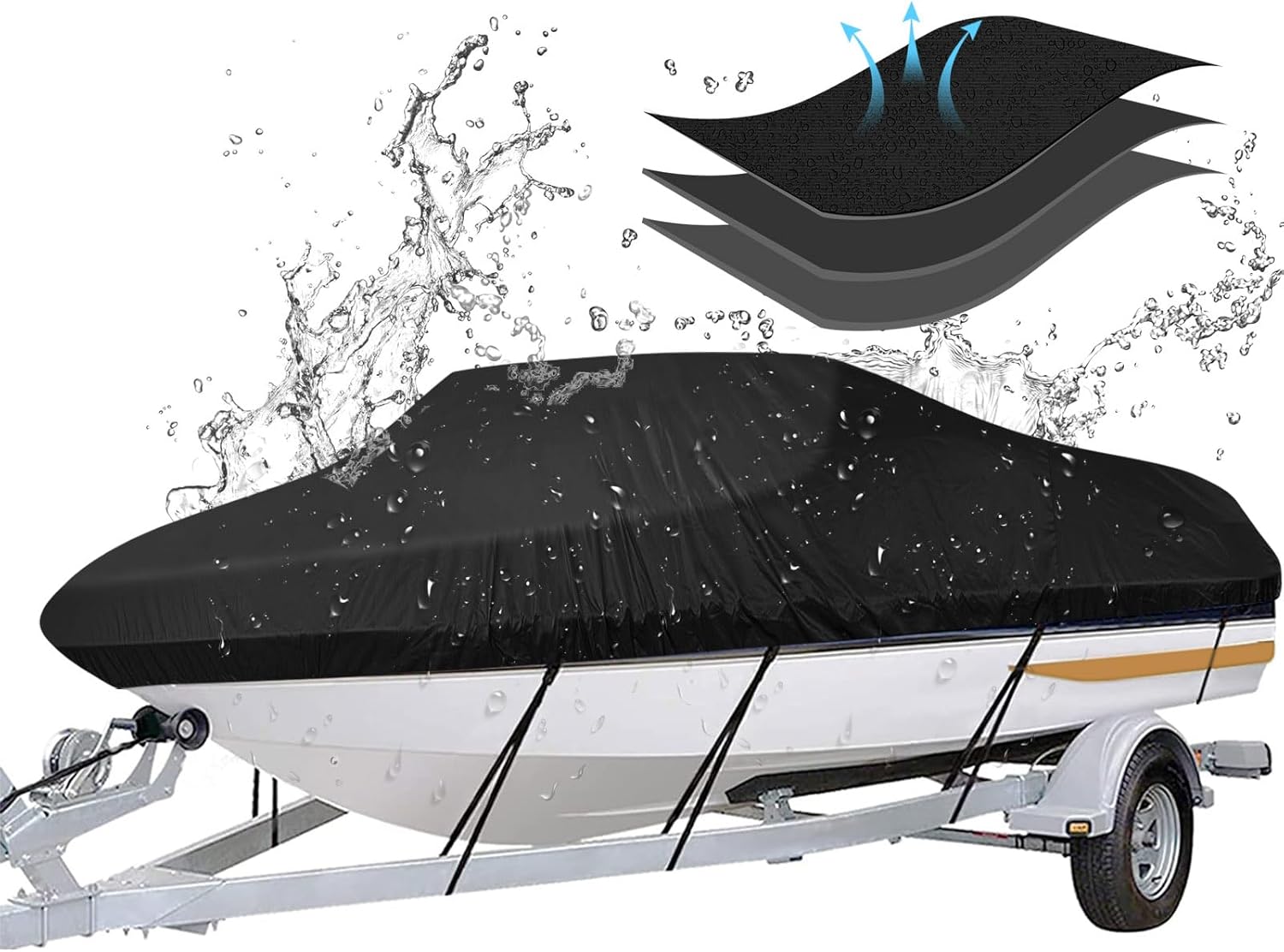 iCOVER Trailerable Boat Cover for 14ft-16ft V-Hull and Bass Boats