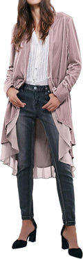 R.Vivimos Womens Ruffled Asymmetric Long Velvet Blazers