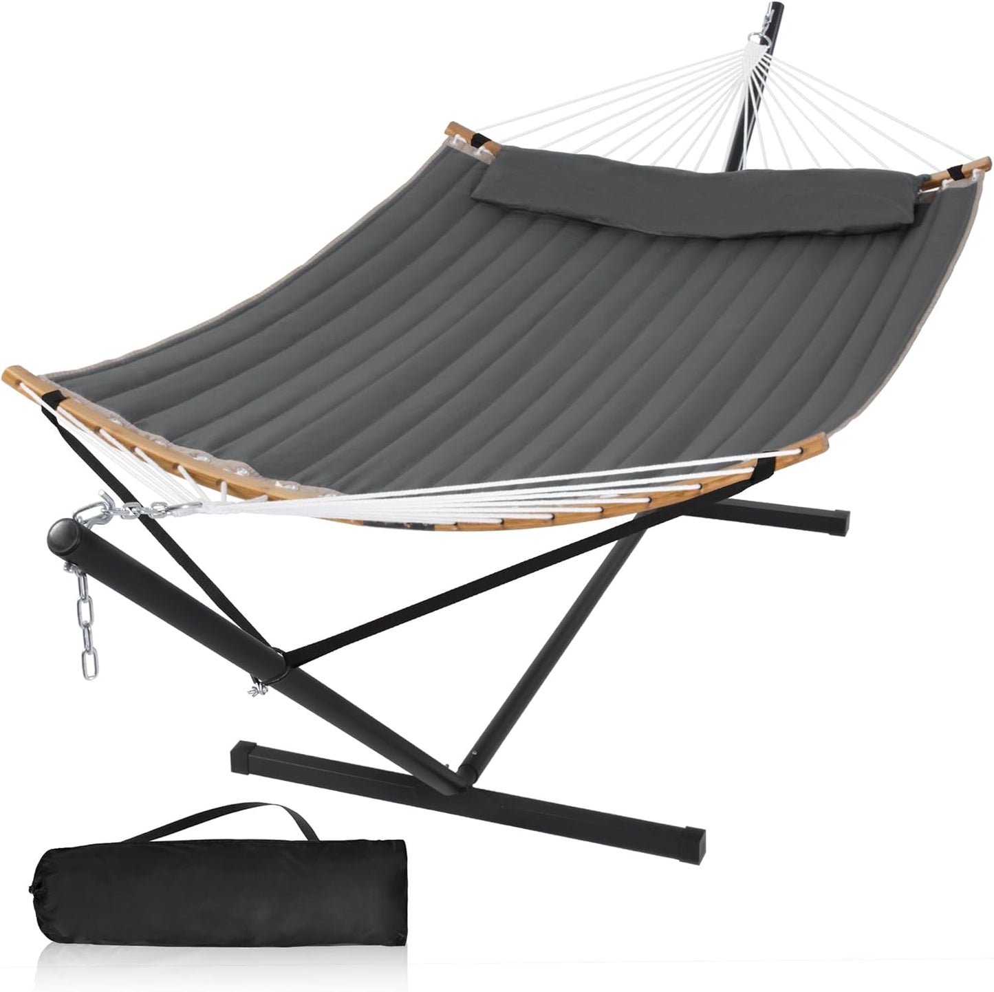 55in Heavy Duty Hammock with Stand for Two, Dark Gray Comfort