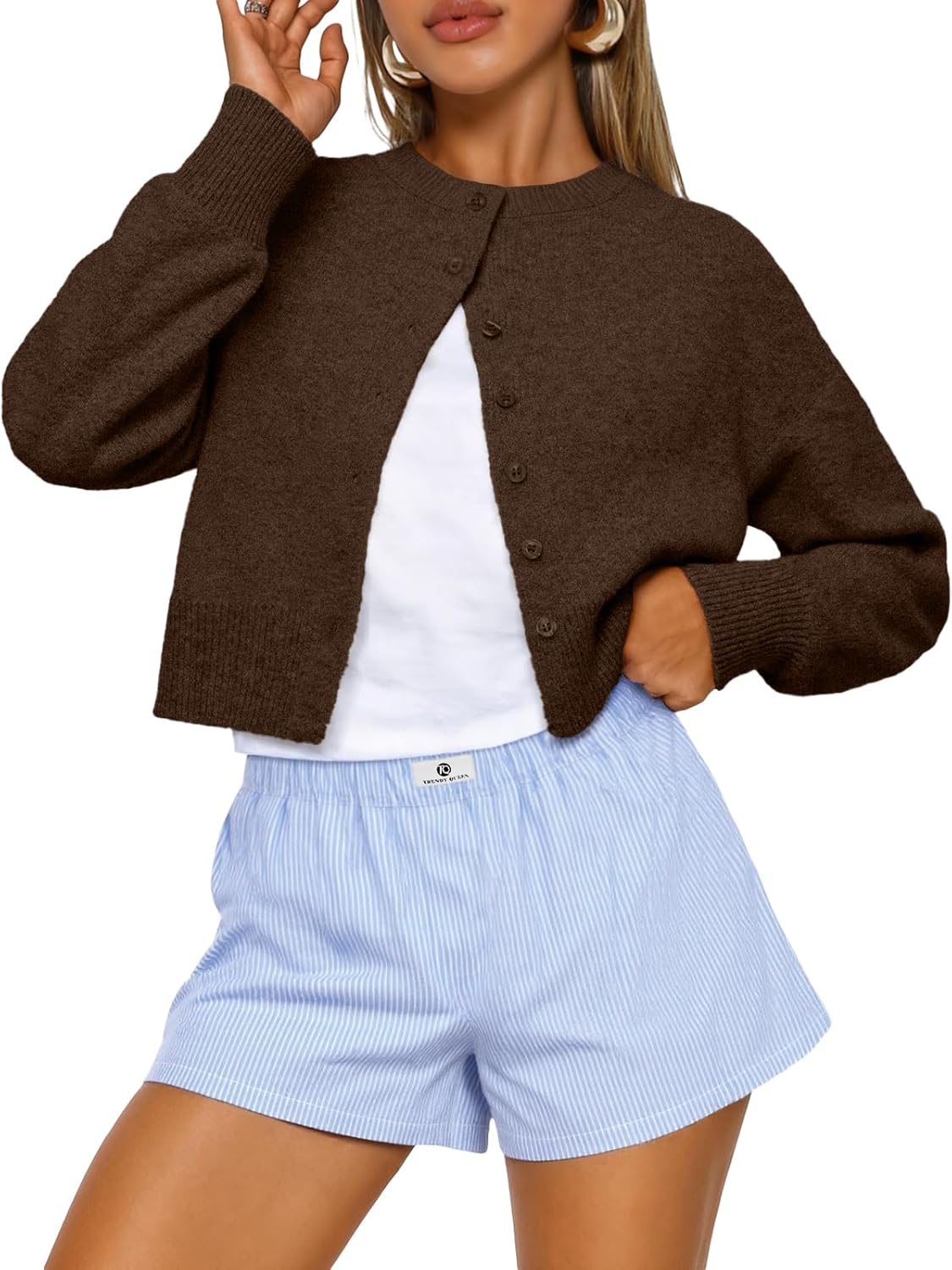 Trendy Queen Cropped Cardigan Sweaters for Women - Fashionable Knit