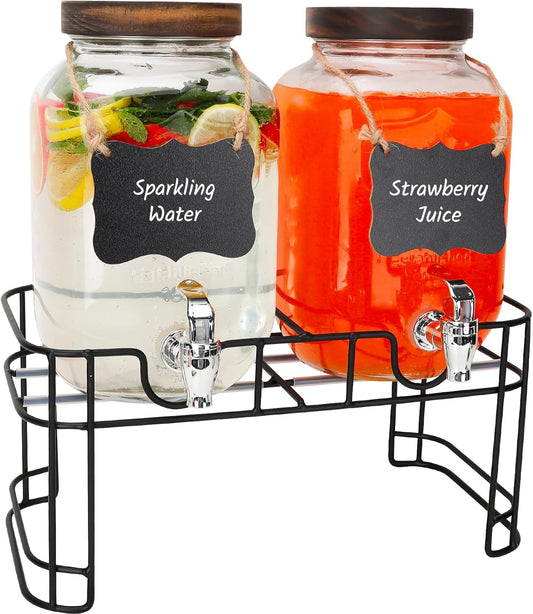Glass Drink Dispensers For Parties - 2 Pack 1 Gallon Set