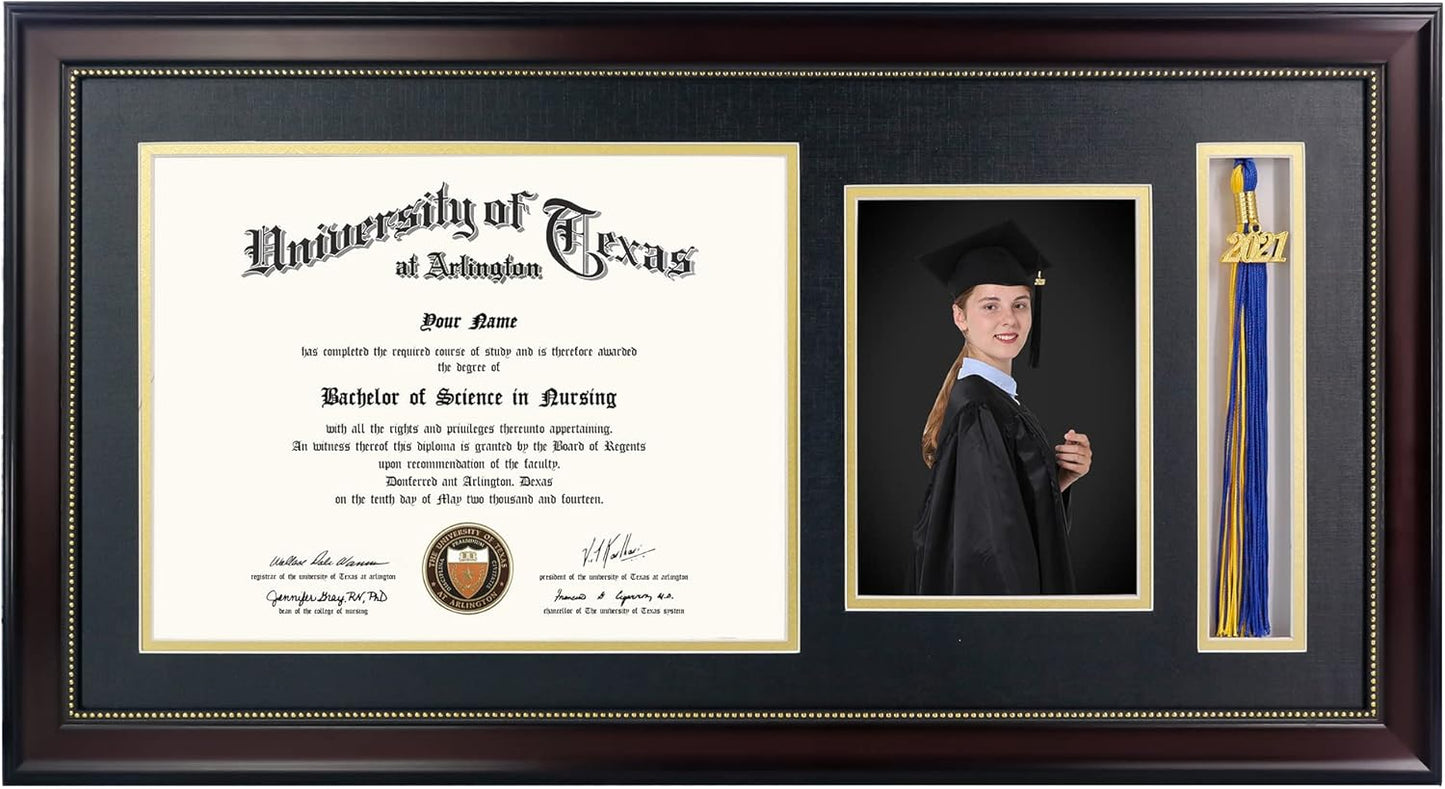 GraduationMall 11x22 Mahogany Diploma Frame with Tassel Holder