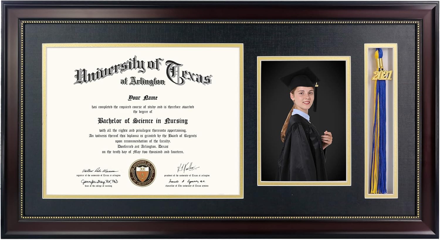 GraduationMall 11x22 Mahogany Diploma Frame with Tassel Holder