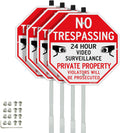 No Trespassing Private Property Sign with 36ft Stake - 4 Pack