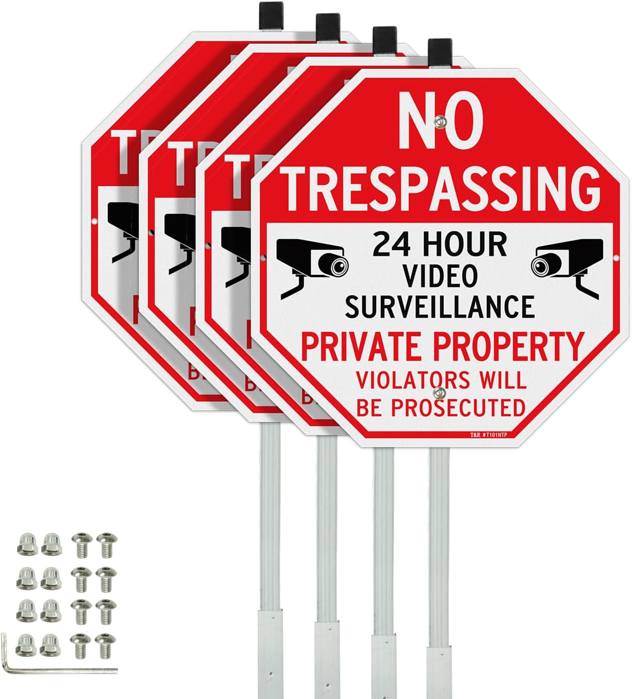 No Trespassing Private Property Sign with Video Surveillance 4 Pack