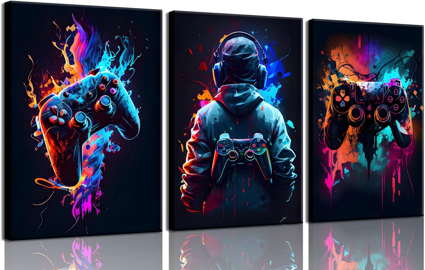 Neon Gaming Wall Art Set - Vibrant Retro Vibes