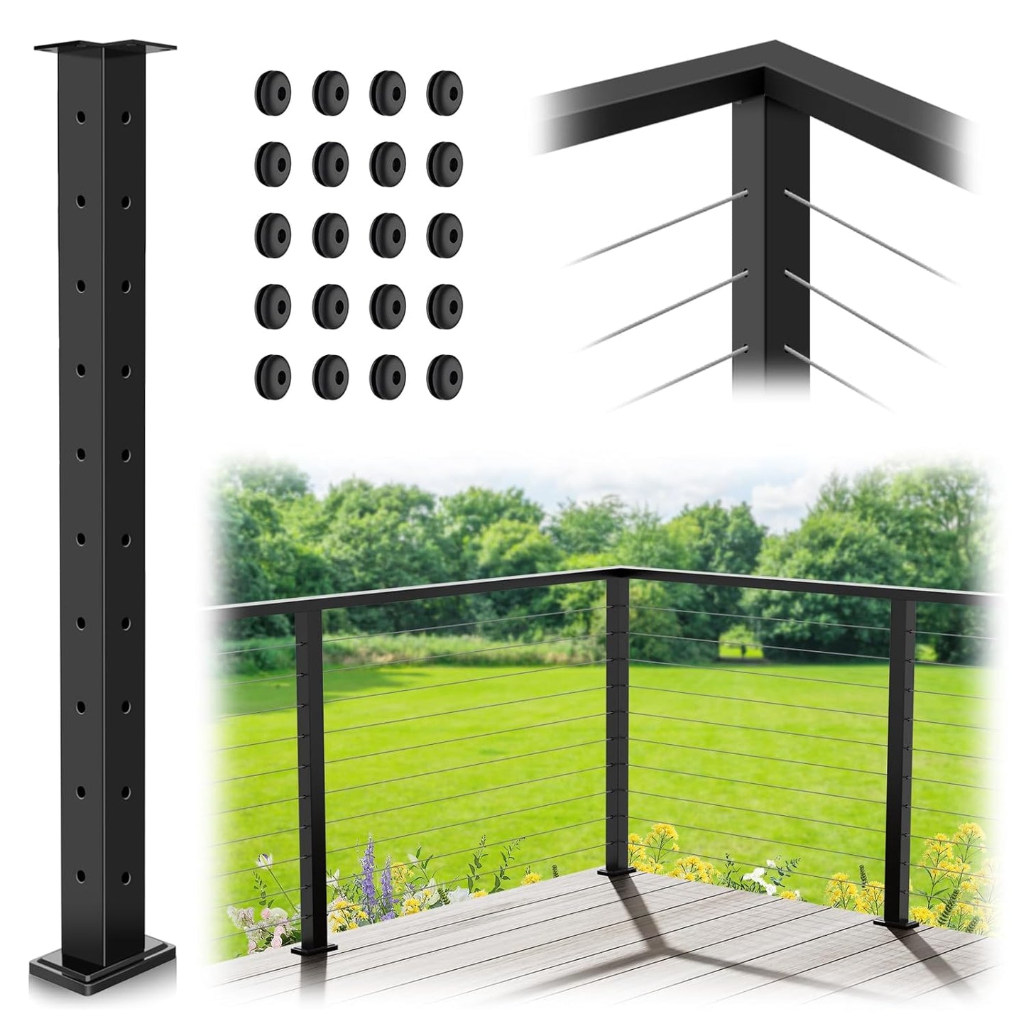 36in Cable Railing Corner Post for Durable Deck Solutions