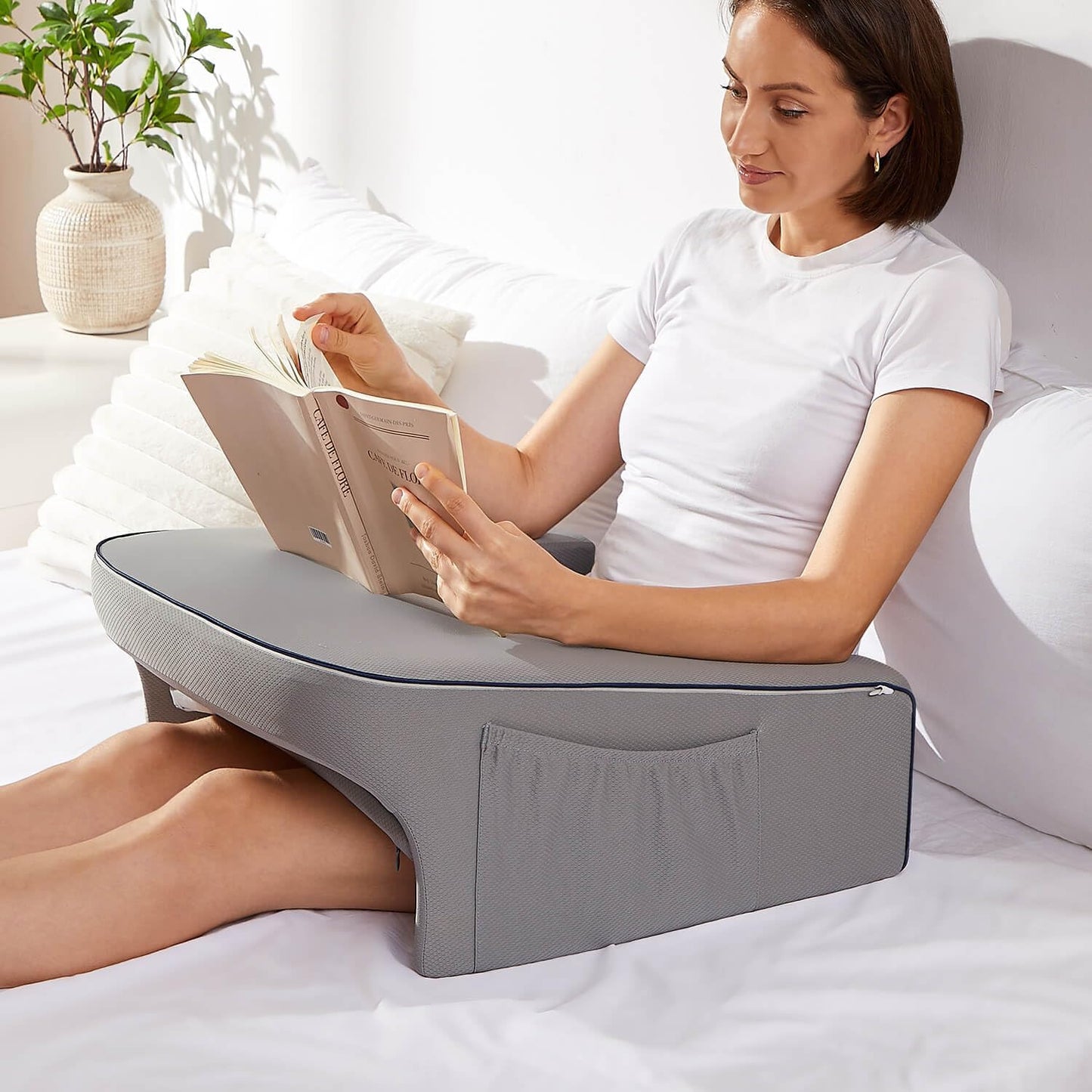 Memory Foam Lap Desk & Arm Rest Pillow for Bed & Lap - Grey