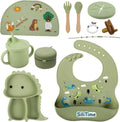 SiliTime Dinosaur-Themed Silicone Baby Feeding Set - 8-Piece Mealtime