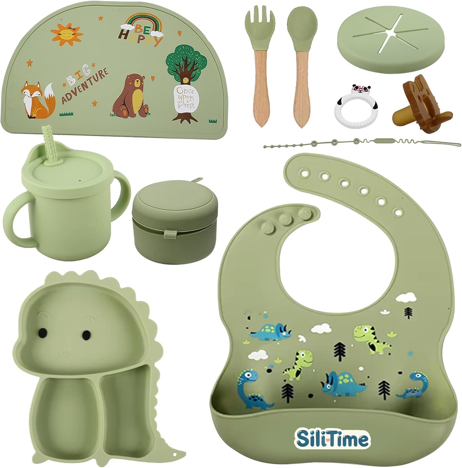 SiliTime Dinosaur-Themed Silicone Baby Feeding Set for Toddlers