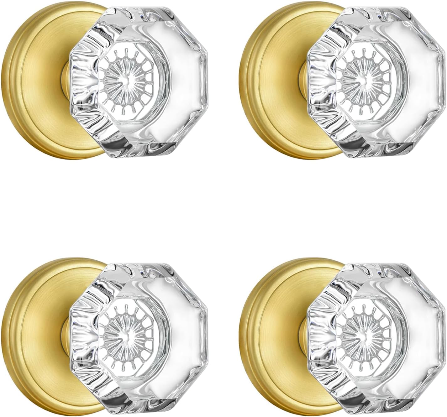 4 Pack Gold Dummy Door Knobs for Interior Doors - Satin Brass Finish
